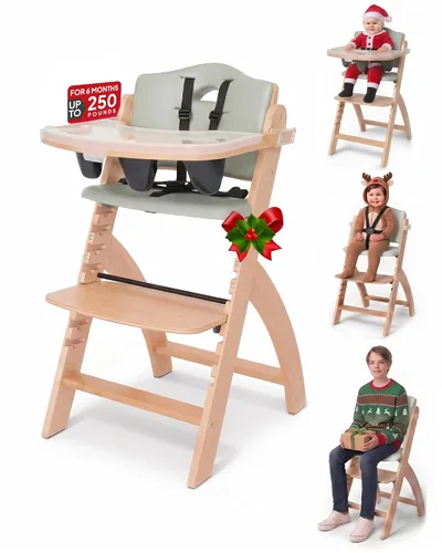 Vista 11 de Abiie Beyond Junior Convertible Wooden High Chair with Removable Tray Cojín de madera gris brumosa - Perla negra
