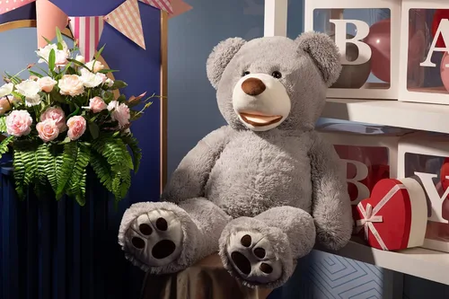 Vista 2 de HollyHOME Oso de peluche gigante de peluche con huellas para niños y novia, 39 pulgadas, color gris