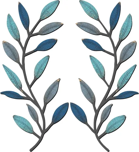 Vista 10 de Zhengmy 2 piezas de metal hoja de árbol decoración de pared de hoja de olivo vid hoja de olivo arte de pared sala de estar, decoración de pared