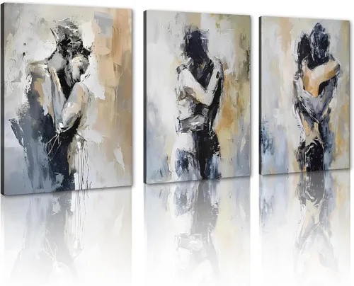 Vista 103 de Novatique 3 piezas de arte de pared sexy en blanco y negro para parejas desnudas, decoración de pared abstracta de amor para mujeres y hombres, arte