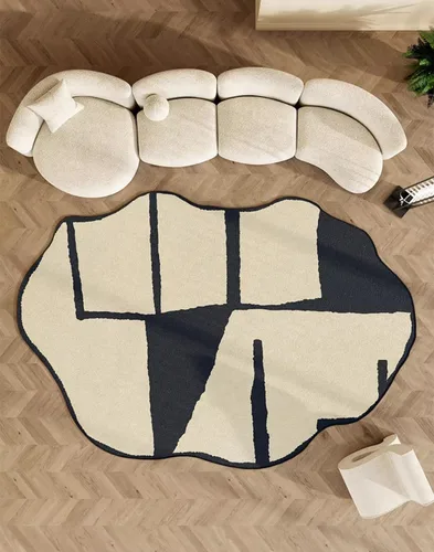 Vista 7 de Alfombra moderna abstracta de forma irregular negra para sala de estar, dormitorio, comedor, alfombra grande Art Deco de 2 x 3 pulgadas, suave
