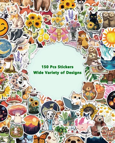 Vista 2 de AOWDIAO Paquete de 150 calcomanías estéticas - Diseños impermeables y duraderos para adolescentes, niños y adultos - Ideal para fiestas, regalos
