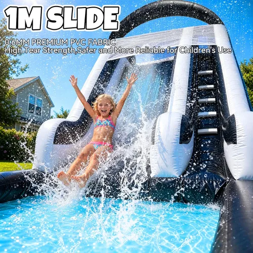 Vista 4 de Tobogán acuático inflable para adultos, tobogán acuático 100% de PVC de 21 pies con piscina grande, tobogán ancho con piscina poco profunda