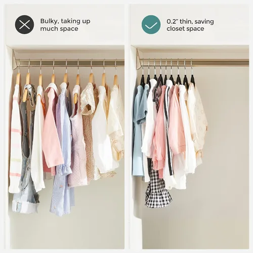 Vista 7 de SONGMICS Paquete de 30 perchas para pantalones de bebé con clips, perchas para niños con 6 separadores de ropa, perchas antideslizantes para ropa