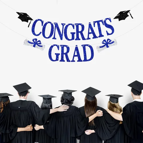 Vista 3 de Banner de felicitaciones graduadas, decoraciones de graduación de la clase de 2024, pancarta de felicitaciones graduadas, decoraciones azules