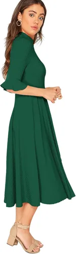 Vista 3 de Verdusa - Vestido elegante largo y de punto acanalado con mangas acampanadas para mujer, largo hasta por debajo de las rodillas