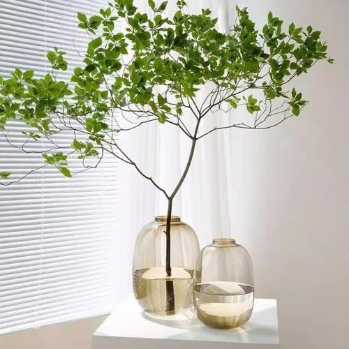 Vista 7 de Jarrón de vidrio ámbar para flores, florero alto para decoración - Centros de mesa - Decoración de granja