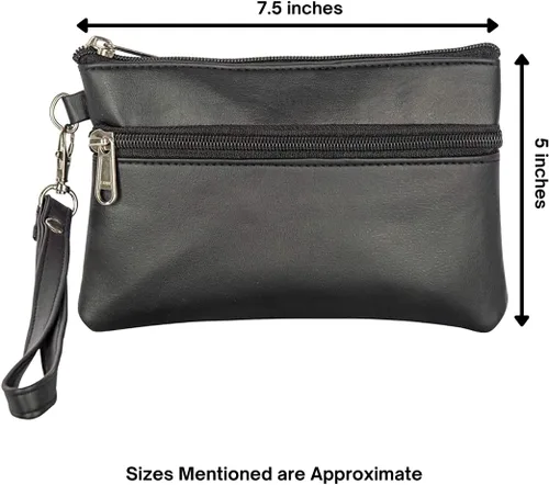Vista 4 de Liberty Leather Bolso de mano con cremallera para mujeres y niñas con correa extraíble Bolsa organizadora de maquillaje de cuero vegano Pequeña