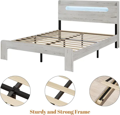 Vista 7 de Base de cama de madera tamaño Queen con cabecera de almacenamiento