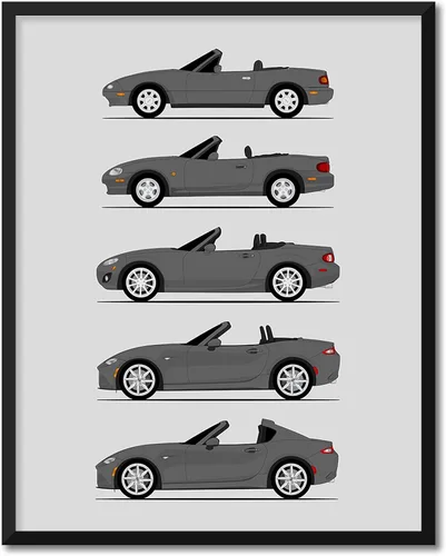 Vista 13 de Custom Car Posters Póster hecho a mano compatible con Mazda Miata (perfil lateral), decoración de la NA, NB, NC, ND, Miata Generations History