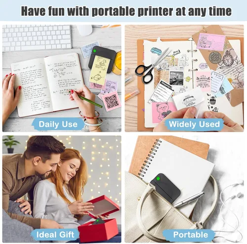 Vista 6 de Zeacool - Mini impresora de adhesivos, mini impresora térmica de bolsillo con 11 rollos de papel, impresora inalámbrica sin tinta Bluetooth