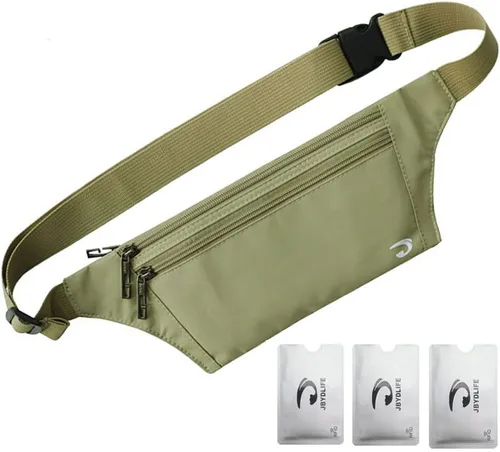 Vista 68 de Bolsa de cintura ultrafino con ranuras c/visualización para tarjeta de crédito, para deportes, aire libre, correr, caminar, viajes.