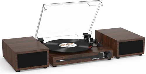 Vista 13 de Reproductor de discos de vinilo con altavoces, tocadiscos portátil Bluetooth para discos de vinilo, fonógrafo LP con reproductor de 3 velocidades