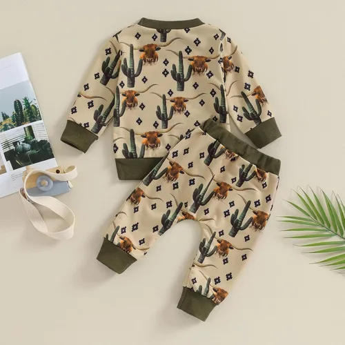 Vista 2 de WALLARENEAR Ropa occidental para bebé niño, sudadera con estampado de vaca, camisa de cuello redondo de vaquero para mamá