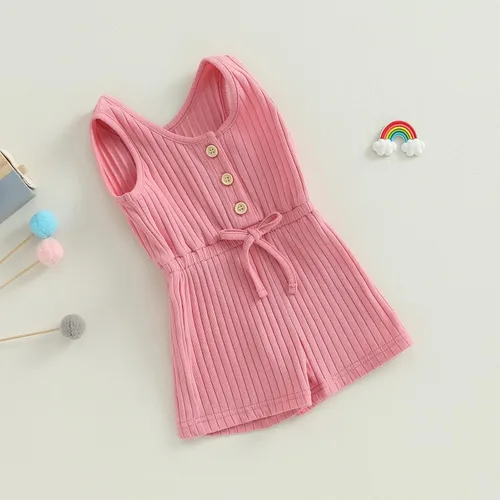 Vista 4 de Traje de verano para niña pequeña, de manga corta, acanalado, overol liso, pantalones cortos, ropa para recién nacidos
