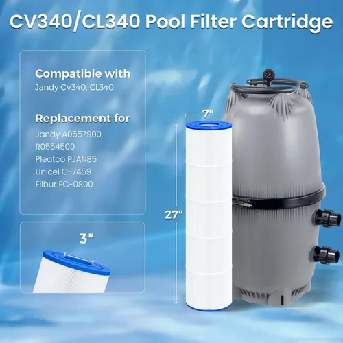 Vista 2 de Future Way Cartuchos de filtro de piscina CV340 de repuesto para Jandy CL340, CV340, reemplazo Pleatco PJAN85, Jandy R0554500, Unicel C-7459, Filbur