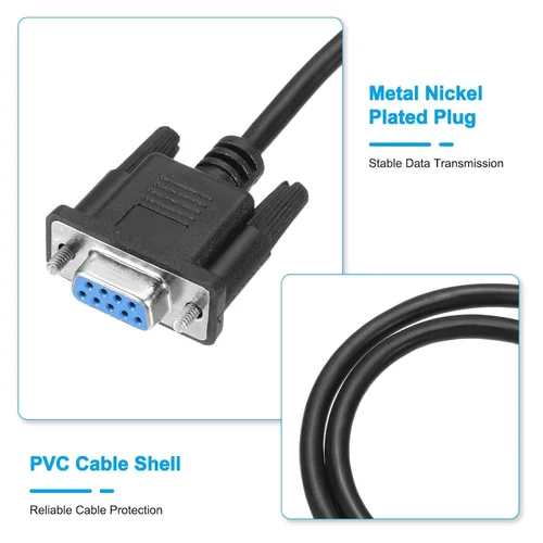 Vista 3 de MECCANIXITY Cable de extensión serie DB9 RS232 de 6.6 pies hembra a hembra, cable de módem nulo, cruce completo para comunicación de datos