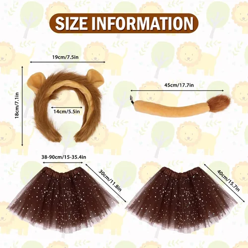 Vista 5 de Conjunto de disfraz de león de 3 piezas, diadema con orejas de león con cola y tutú para mujer, accesorios de fiesta de cosplay de Halloween