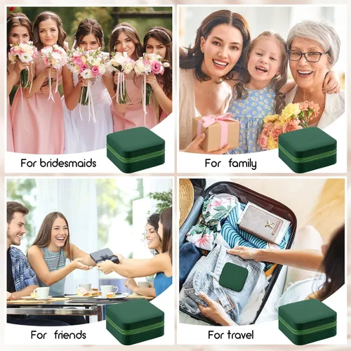 Vista 6 de Taiyin Caja de joyería de viaje Organizador de viaje Pequeño joyero Caja de regalo de dama de honor Mini caja organizadora de almacenamiento (verde)
