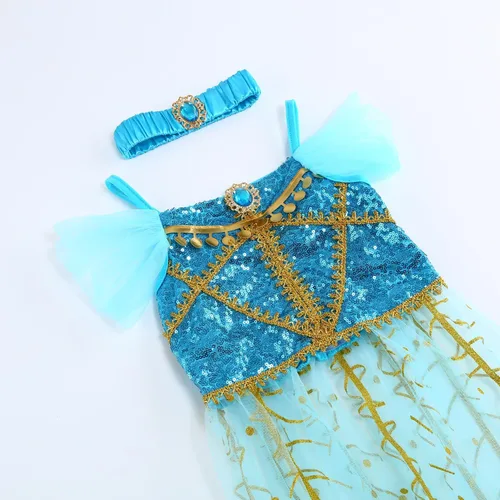 Vista 5 de Disfraz de princesa para niñas, vestido de princesa para niños, fiesta de cumpleaños, traje de cosplay de jazmín
