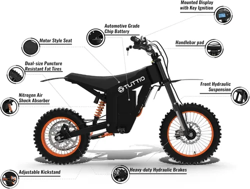Vista 5 de Tuttio Soleil01 Bicicleta eléctrica de la suciedad 40MPH 200NM Off Road Ebike 54.6V 21AH Battery, 45Miles, 14"/12" Fat Tire Electric Mountain Bike