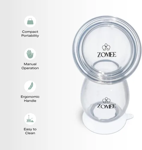 Vista 5 de Zomee Extractor de leche manual de silicona - Botella de recolección de leche manos libres para madres lactantes - Sin BPA, a prueba de fugas