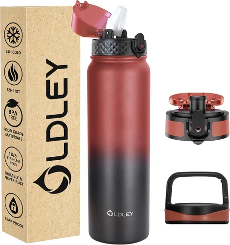 Vista 27 de Oldley Botella de Agua Aislada con Pajilla de 20oz, Botellas de Agua de Acero Inoxidable con 3 Tapas, Aislamiento al Vacío de Doble Pared Térmica