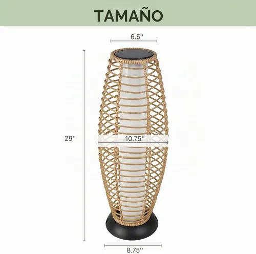 Vista 9 de Solar Yard Lámpara de pie para exteriores, luces de patio, farol con energía solar, resistente a la intemperie, luces de mimbre para terraza Lámpara
