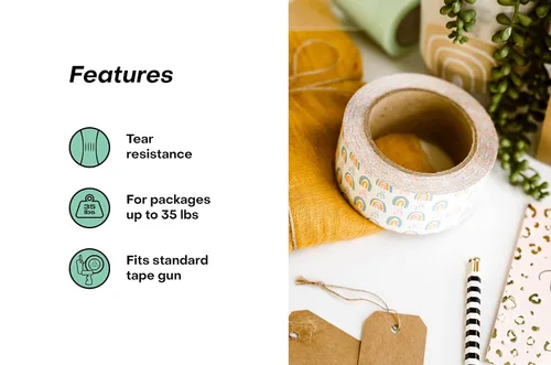 Vista 2 de Package Mint Cinta de embalaje decorativa – 2 pulgadas x 110 yardas (330 pies) – Cinta de envío fácil de usar para pequeñas empresas – Rollo