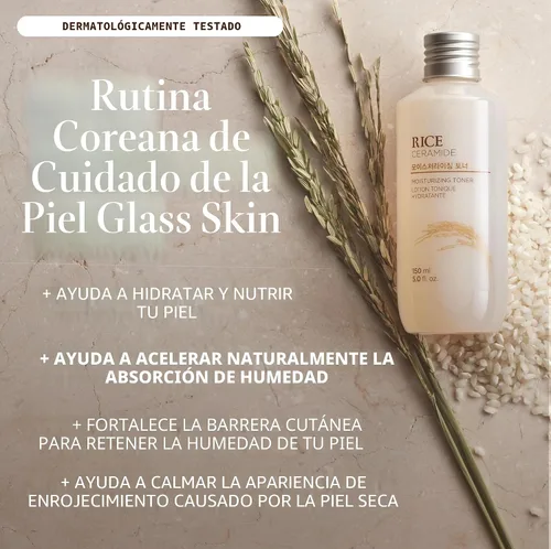 Vista 2 de THE FACE SHOP Tónico hidratante de ceramida de arroz, hidratante con agua de arroz, apunta a la sequedad, fortalece la barrera de la piel, ligero