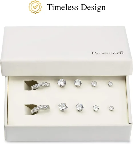 Vista 8 de PANEMORFI EXQUISITE - Juego de aretes de acero quirúrgico 316L y aro de circonita cúbica TRUETest hipoalergénicos para pieles sensibles mujeres