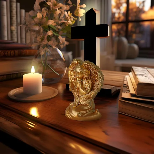 Vista 5 de INLOMEM Figura de ángel rezando, figura esculpida pintada a mano, estatua de alas de ángel para decoración del hogar o jardín, regalos de primera