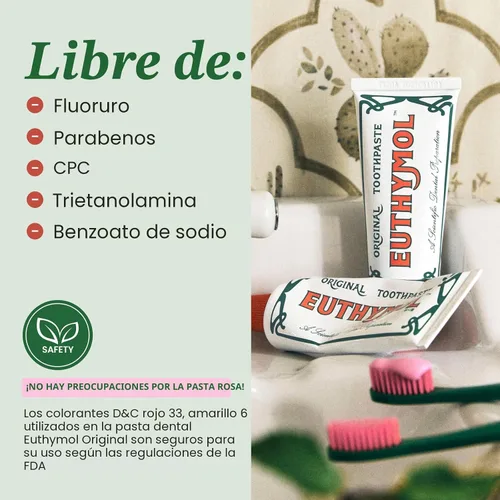 Vista 7 de EUTHYMOL Pasta de dientes rosa original (3.7 fl oz/paquete de 1) - Pasta de dientes sin flúor para dientes sensibles y encías. Mal aliento