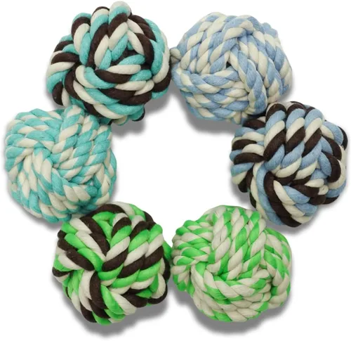 Vista 6 de Otterly Pets Paquete de 6 bolas de cuerda para perros pequeños y cachorros, juguetes masticables duraderos e interactivos, para jugar y buscar
