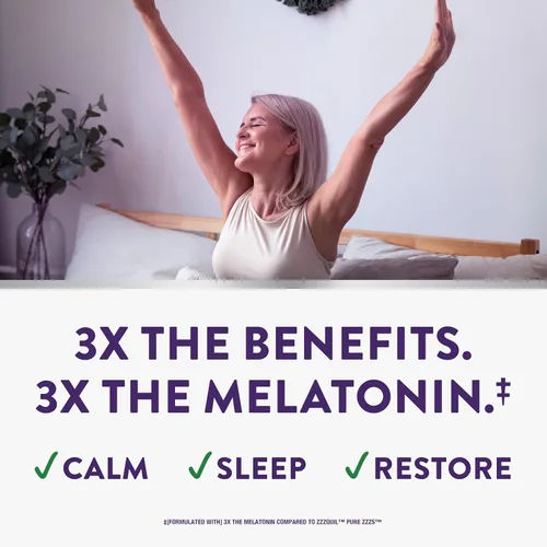 Vista 4 de ZzzQuil PURE Zzzs Triple Acción, Gomitas de Melatonina, Melatonina 6mg, 3X Melatonina, Ayuda para Dormir con Ashwagandha, Tranquilidad, Acción