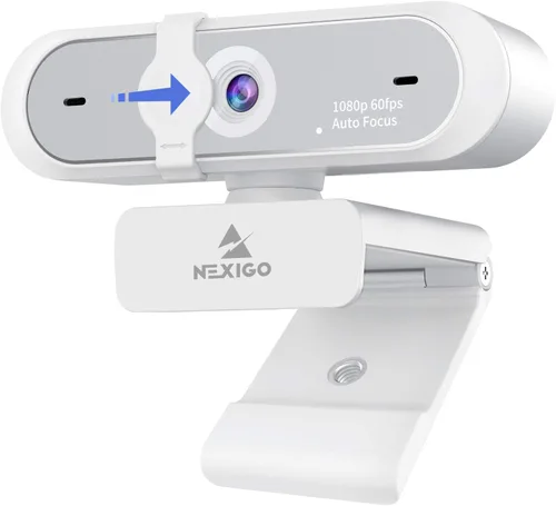 Vista 9 de NexiGo N660P - Cámara web 1080P 60FPS con control de software, micrófono dual y cubierta, enfoque automático, cámara web USB HD para ordenador