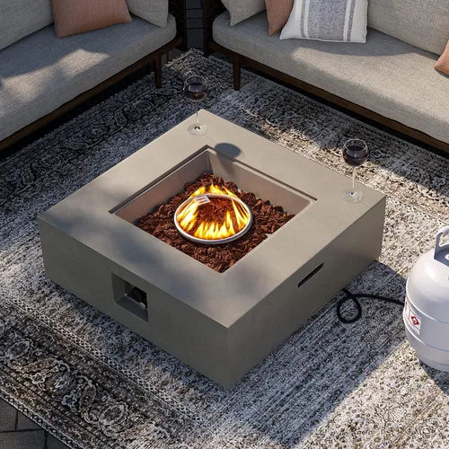 Vista 2 de SUNBURY Mesa de fuego de propano para exteriores de 35 pulgadas, mesa de fuego gris para patio de 50,000 BTU, mesa de fuego cuadrada de gas