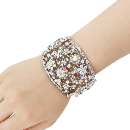 Vista 2 de EVER FAITH Art Deco Wave Bracelet for Women Girl Iridescent Clear AB Austrian Crystal Silver-Tone