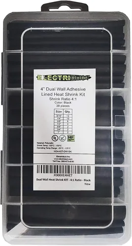 Vista 3 de Electriduct Kit de tubos termorretráctiles de 170 piezas, relación 2:1, 4 pulgadas de longitud, rango de tamaños surtidos: 1/16" a 3/8" (negro)