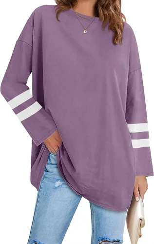 Vista 91 de Fisoew Camisetas de manga larga para mujer, holgadas, casuales, con cuello redondo, blusa suave