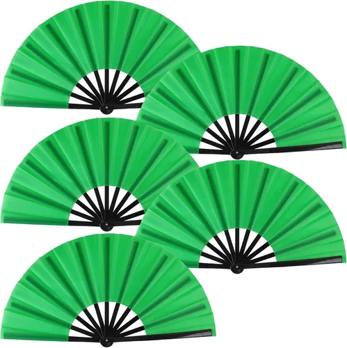 Vista 26 de Huralona Paquete de 5 abanicos plegables grandes de tela para fanáticos de rave, fanáticos chinos de Kung Fu Tai Chi para festivales y danzas