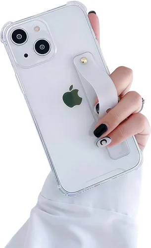 Vista 17 de Funda con correa para iPhone 15 de 6.1 pulgadas con soporte de pulsera, TPU suave y transparente protector a prueba de golpes, resistente, lazo