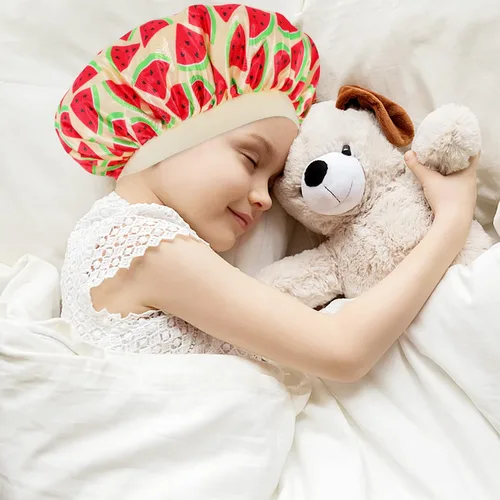 Vista 5 de 4 PIEZAS Gorros de Satén para Niños, Gorro de Dormir Infantil, Gorro de Seda Suave con Banda Elástica Ancha, Gorros Transpirables para Bebé, Gorros