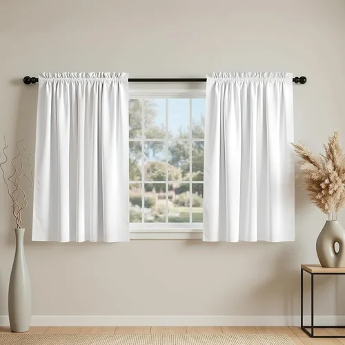 Vista 28 de Mrs.Naturall - Cortinas opacas cortas beige para ventanas pequeñas de 18x24 pulgadas de largo