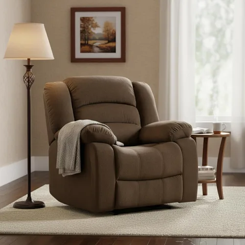 Vista 11 de AC Pacific Bill Modern - Sillón reclinable manual tapizado para sala de estar con almohada acolchada, reposabrazos y asiento reclinable, silla Marrón