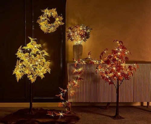 Vista 6 de LITBLOOM - Guirnalda iluminada de otoño de 6 pies con temporizador, 24 LEDs blancos cálidos, vid de hojas de arce con luces que funciona