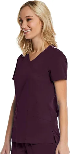 Vista 3 de Mock Wrap Scrub Top for Women 2 Pocket 4-Way Stretch for Medical Dental Spa EL9115