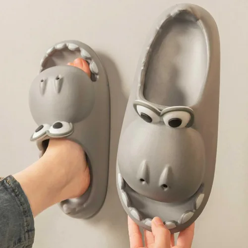 Vista 6 de Pantuflas de dinosaurio de dibujos animados para mujeres y hombres, sandalias de ducha de animales divertidos para parejas, antideslizantes, 1.57