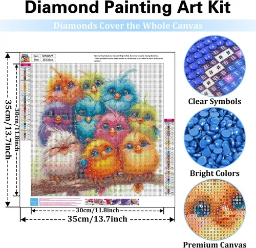 Vista 4 de Kits de pintura de arte de diamante de pájaros RYMILIE para adultos, pinturas de lunares de diamante para principiantes, pintura redonda 5D