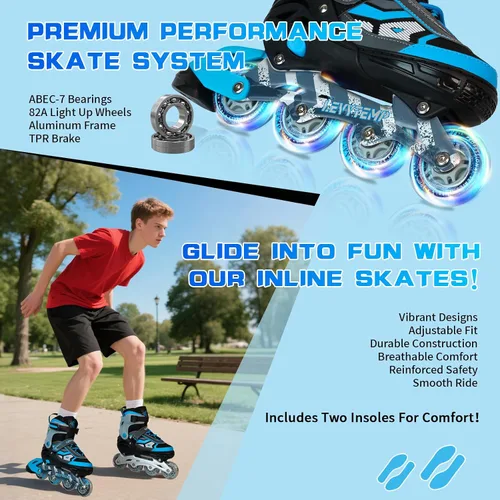 Vista 5 de Patines en línea ajustables para niños y adultos, patines al aire libre para principiantes con todas las ruedas iluminadas para niñas, niños